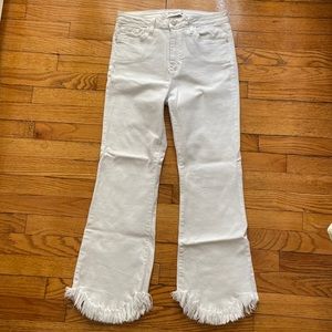Just Black Denim - White flare jeans with fringe